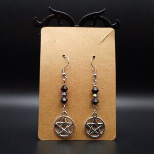 Pentacle Pentagram Wiccan Witch Black Purple Goth Earrings Handmade Jewelry